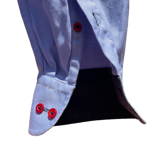 H&M Men's Long Sleeve Shirt Blue with Red Buttons Medium - Picture 7 of 11